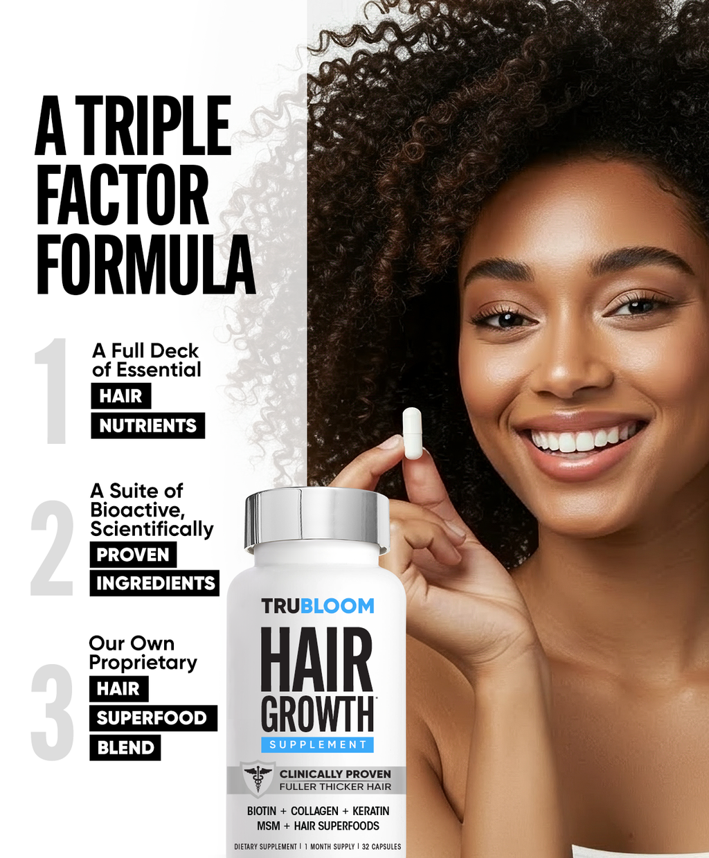 TRU BLOOM Hair Growth Vitamins - 1 Month Supply