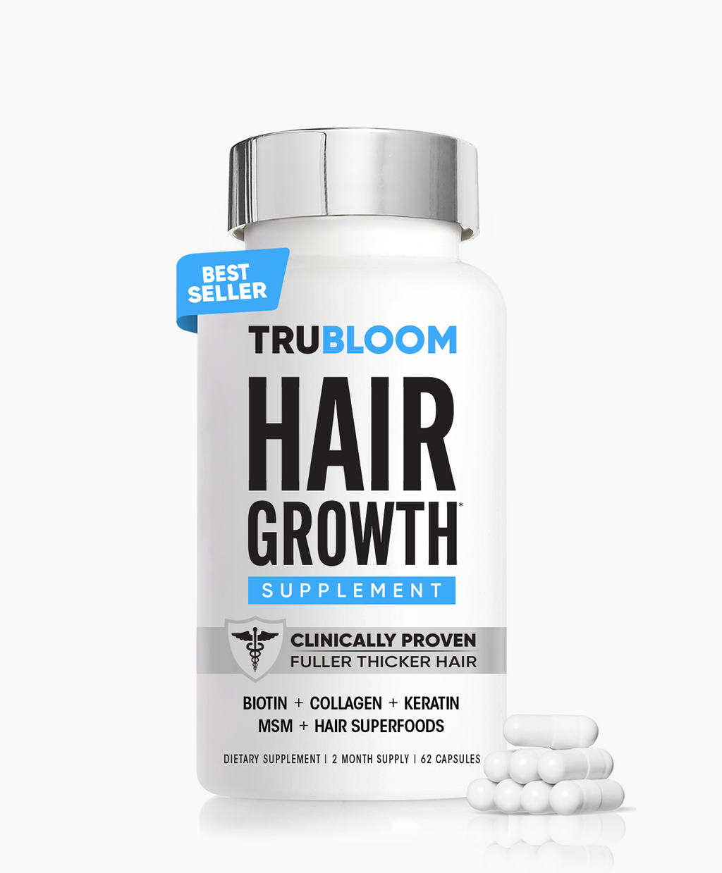 TRU BLOOM Hair Growth Vitamins - 60 Day Hair Challenge (2 Month Supply)